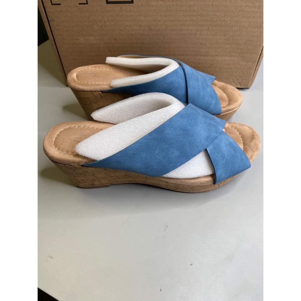 CL by Laundry Womens Blue Faux Suede Crisscross Wedge Sandals Size 7.5